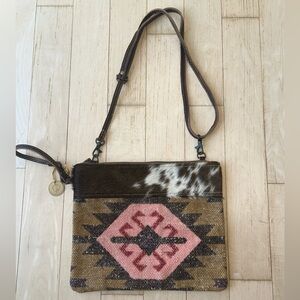 Myra Bag Western Pattern Cotton/Leather/Cow Hair Crossbody Shoulder Bag NWT